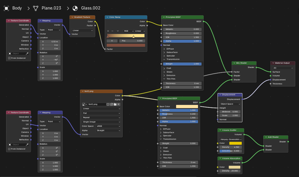 Glass shader node graph and preview
