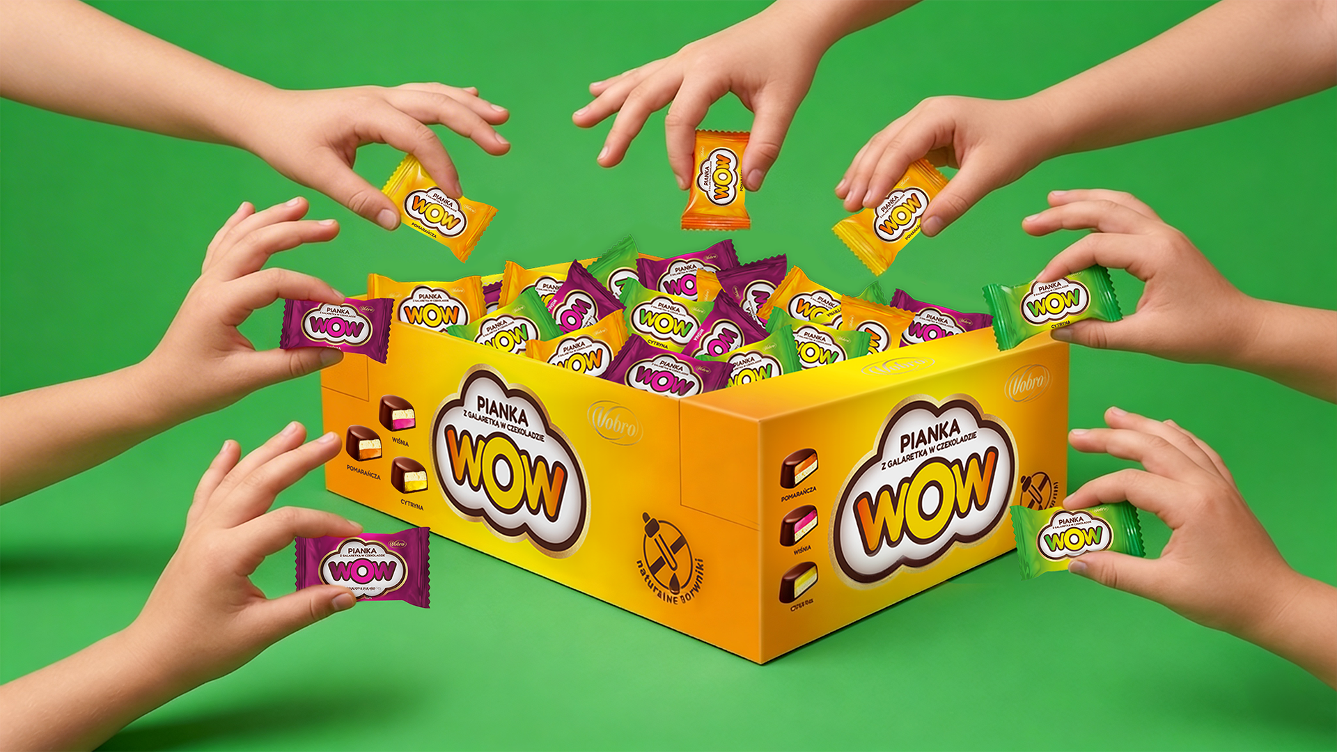 Kids reaching for WOW display box